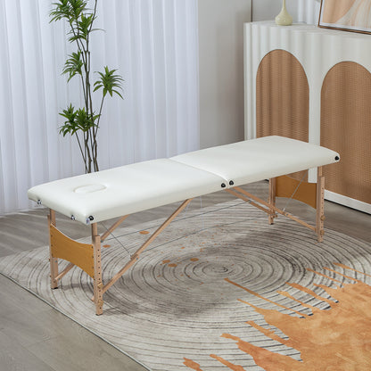 Marquesa de Massagem Dobrável Mesa de Massagem Portátil com Apoio para a Cabeça Estrutura de Madeira Altura Ajustável e Bolsa de Transporte 186x60x58-81 cm Creme