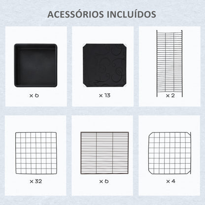 Recinto Metálico para Animais de Estimação DIY Recinto para Pequenos Animais com 3 Níveis 4 Portas Grandes e 6 Bandejas Amovíveis 111x75x119 cm Preto