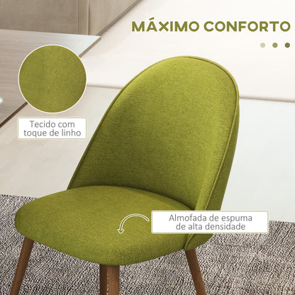 HOMCOM Conjunto de 2 Cadeiras Sala de Jantar Cadeiras de Cozinha Estofadas em Tecido de Linho com Pés de Aço para Sala de Estar Escritório Carga Máxima 120 kg 50x52x83 cm Verde