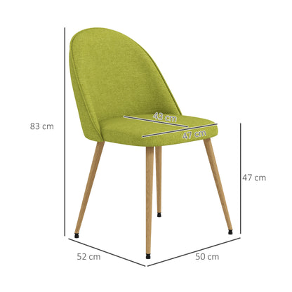 HOMCOM Conjunto de 2 Cadeiras Sala de Jantar Cadeiras de Cozinha Estofadas em Tecido de Linho com Pés de Aço para Sala de Estar Escritório Carga Máxima 120 kg 50x52x83 cm Verde