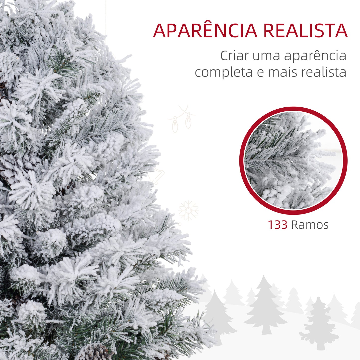 HOMCOM Árvore de Natal 90 cm Árvore de Natal Artificial Nevado com 50 Luzes LED 133 Ramos 14 Pinhas e Suporte de Metal Árvore Natalícia para Sala Interior Verde