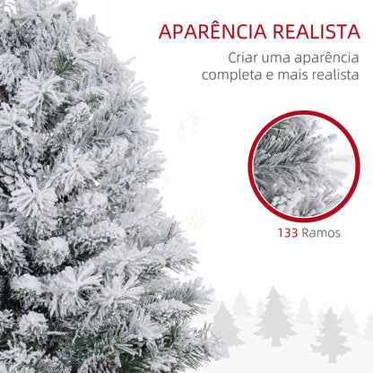 HOMCOM Árvore de Natal 90 cm Árvore de Natal Artificial Nevado com 50 Luzes LED 133 Ramos 14 Pinhas e Suporte de Metal Árvore Natalícia para Sala Interior Verde