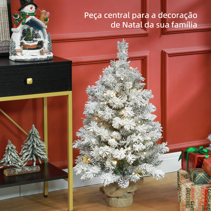 HOMCOM Árvore de Natal 90 cm Árvore de Natal Artificial Nevado com 50 Luzes LED 133 Ramos 14 Pinhas e Suporte de Metal Árvore Natalícia para Sala Interior Verde