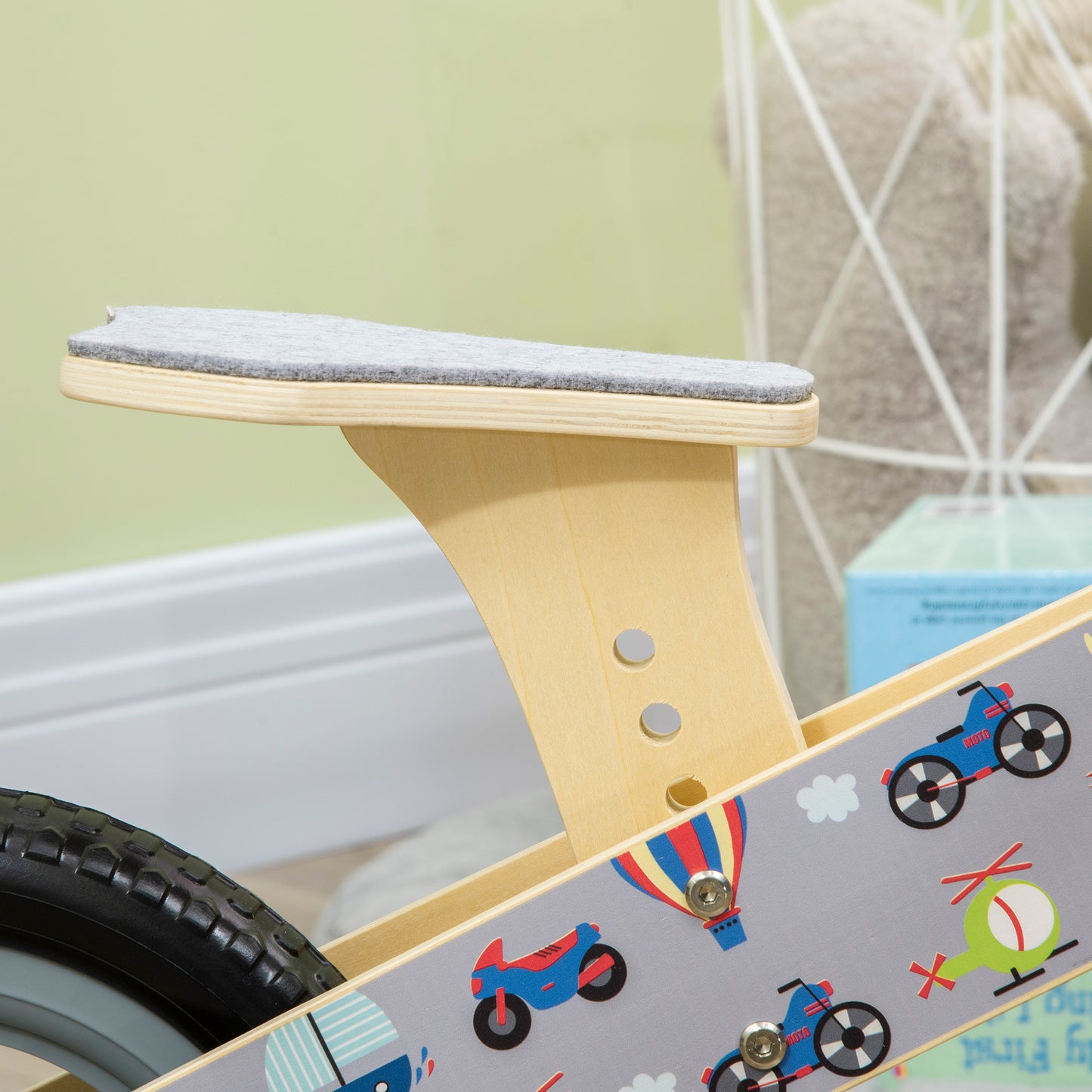 AIYAPLAY Bicicleta sem Pedais de Madeira para Crianças de 3-6 Anos com Assento Ajustável 34-40cm Bicicleta de Equilíbrio Infantil com Rodas de 12" Carga Máxima 30kg 87x37x50cm Cinza