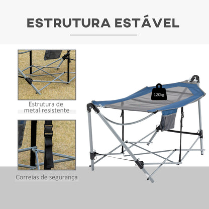 Outsunny Rede de Jardim com Suporte Dobrável com Cama de Tecido Oxford e Malha Respirável Bolso de Armazenagem e Bolsa de Transporte 235,5x82x90,5cm Azul e Prata