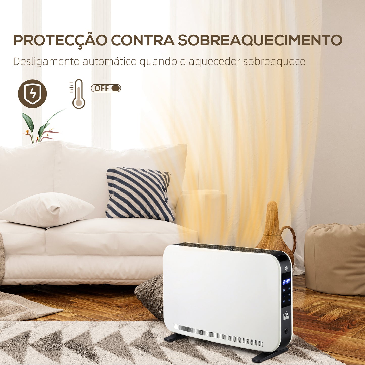 HOMCOM Aquecedor Elétrico 1830-2180W Aquecedor para Casa de Banho com 3 Modos de Aquecimento Ecrã Táctil LED Termóstato Regulável Temporizador e Proteção Contra Sobreaquecimento para 12-18 ㎡ Branco