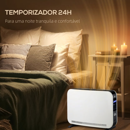 HOMCOM Aquecedor Elétrico 1830-2180W Aquecedor para Casa de Banho com 3 Modos de Aquecimento Ecrã Táctil LED Termóstato Regulável Temporizador e Proteção Contra Sobreaquecimento para 12-18 ㎡ Branco