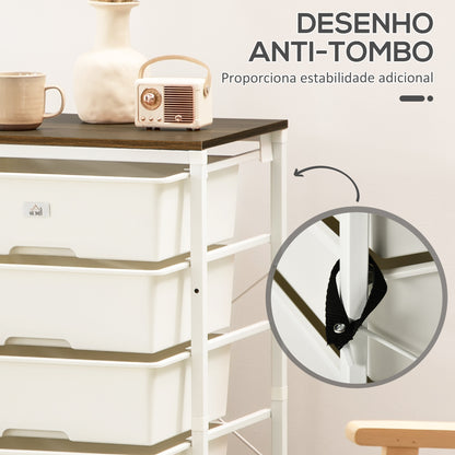 HOMCOM Cómoda com 6 Gavetas de Plástico Combinação de Arrumação com Estrutura de Aço para Sala de Estar Dormitório 41,5x33x82cm Branco