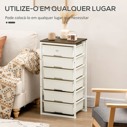 HOMCOM Cómoda com 6 Gavetas de Plástico Combinação de Arrumação com Estrutura de Aço para Sala de Estar Dormitório 41,5x33x82cm Branco