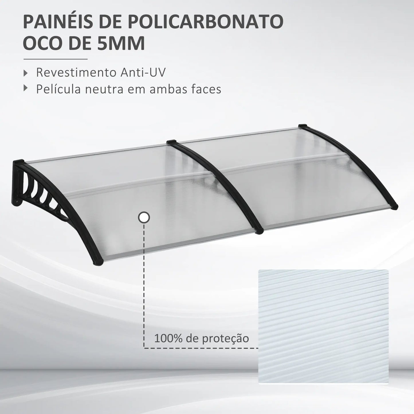 Outsunny Marquise de Proteção 200x96 cm Marquise Exterior para Portas e Janelas contra o Sol e Chuva com Suporte de PP Policarbonato Transparente