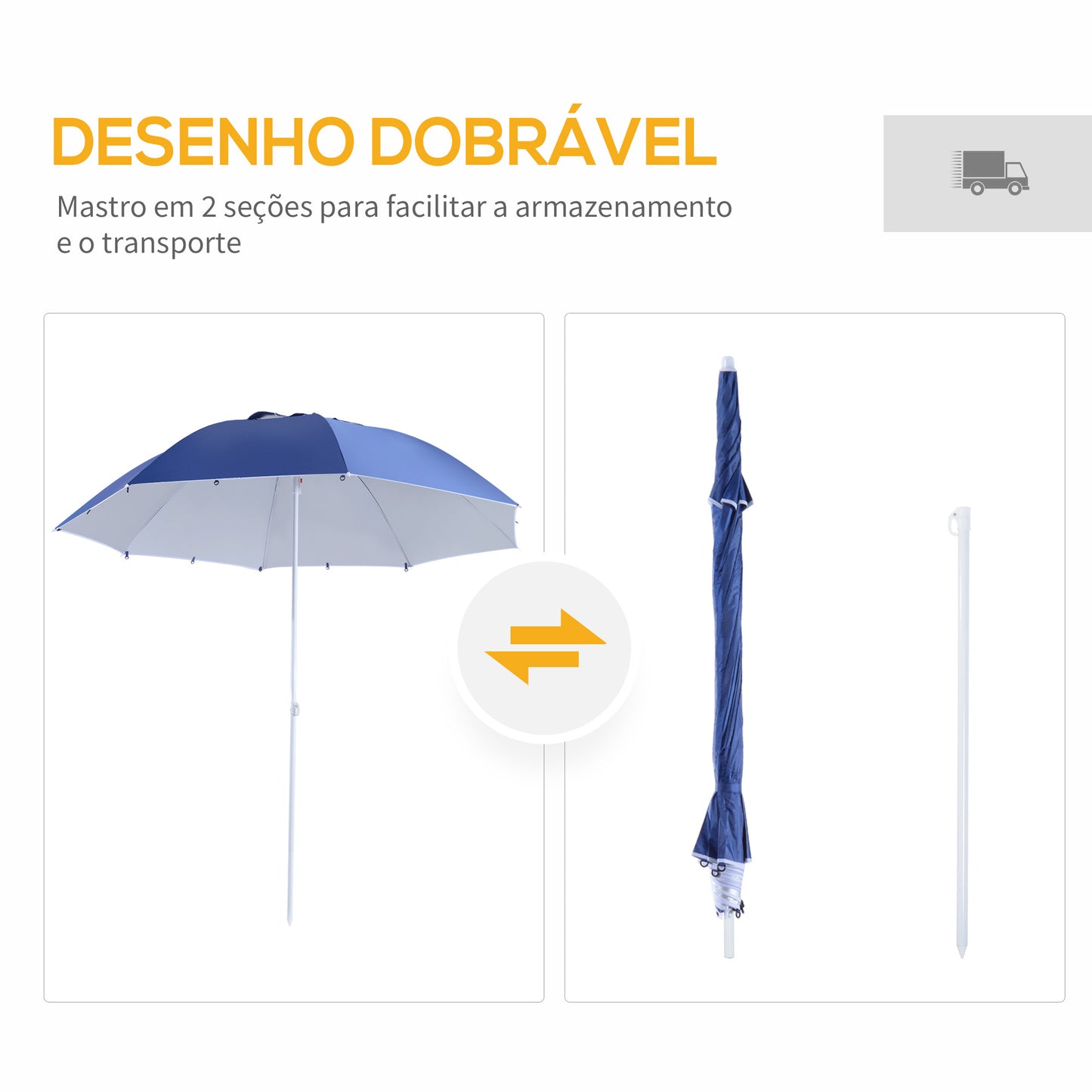 Outsunny Chapéu de Sol de Praia com Painéis Laterais Tipo Tenda Chapéu de Sol para Praia com Proteção UV Φ210x222cm Azul