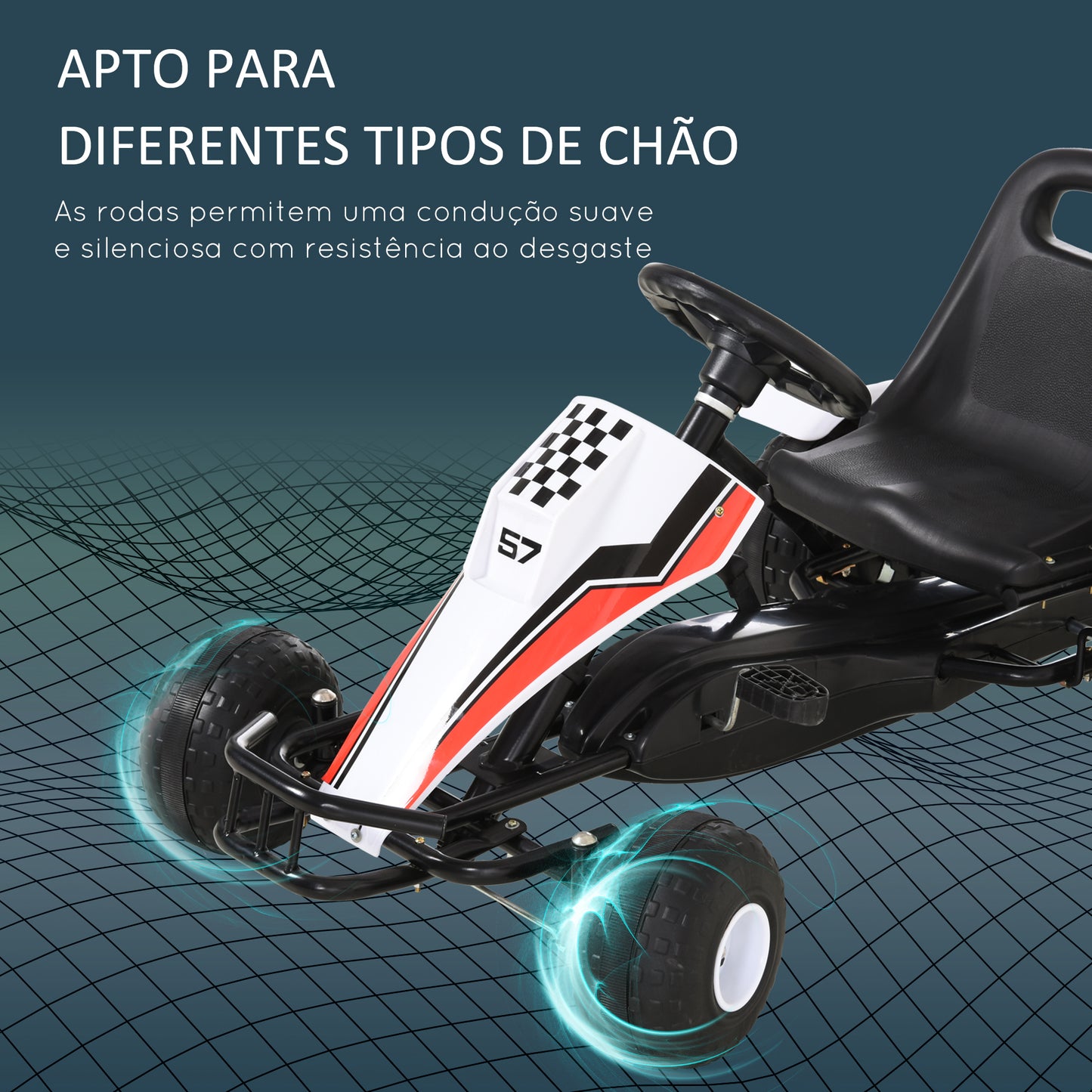 HOMCOM Go Kart a Pedais para Crianças acima de 3 Anos Carro de Pedais Infantil com Assento Ajustável e Freio de Mão 104x66x57cm Branco e Preto