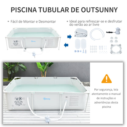 Outsunny Piscina Desmontável Tubular 291x190x75cm com Depuradora de Cartucho Piscina Retangular de Exterior para Adultos e Crianças 3600L Cinza