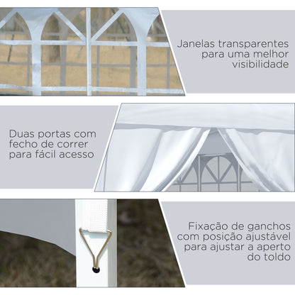 Outsunny Tenda de Jardim com Paredes Laterais Amovíveis Janelas Porta com Zíper e Bolsa de Transporte 295x295x196-258 cm Branco