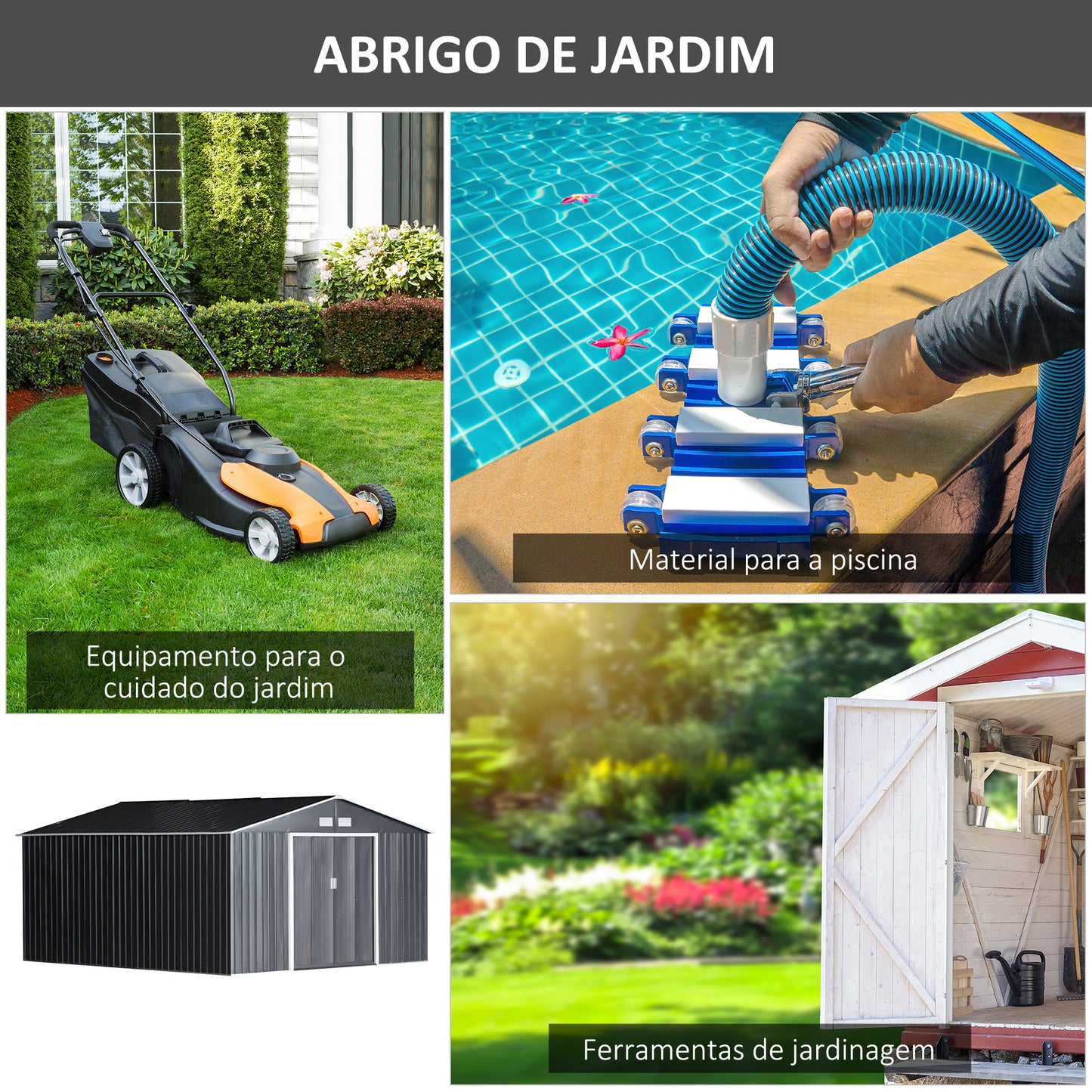 Outsunny Abrigo de Jardim Metálico 340x386x200cm Abrigo de Exterior para Armazenamento de Ferramentas com Base Incluida 4 Janelas de Ventilação e Porta Corredeira Cinza