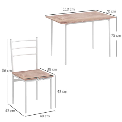 HOMCOM Conjunto de Refeição 5 Peças Conjunto de Mesa e 4 Cadeiras para 4 Pessoas com Estrutura de Aço para Cozinha Restaurante 110x70x75 cm Madeira e Branco