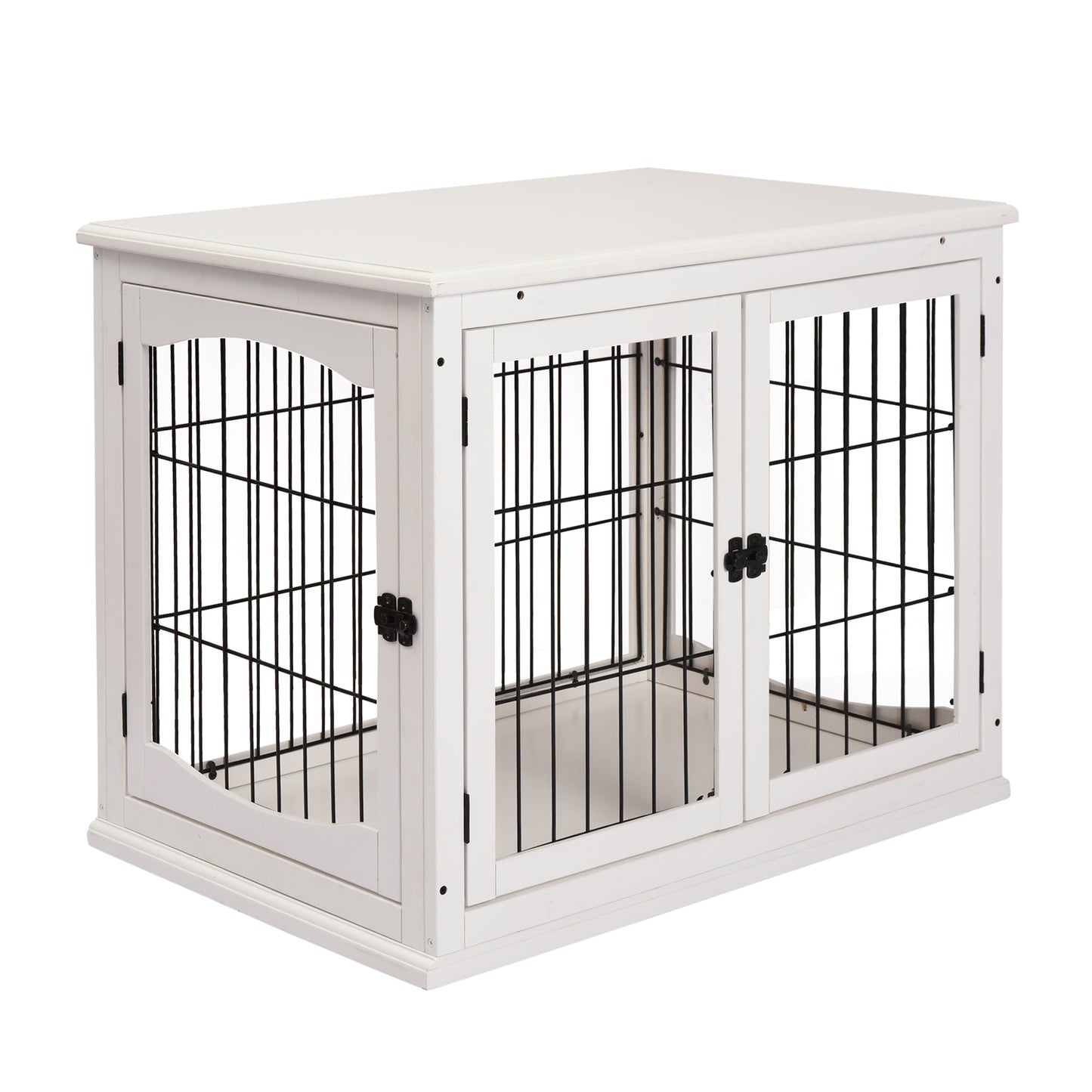 PawHut Gaiola para Cães de Madeira com Superfície de Mesa 2 Portas e Grades de Metal 81x58,5x66cm Branco