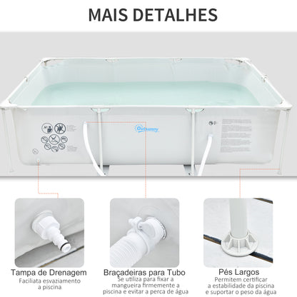 Outsunny Piscina Desmontável Tubular 291x190x75cm com Depuradora de Cartucho Piscina Retangular de Exterior para Adultos e Crianças 3600L Cinza