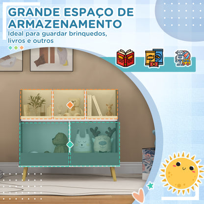 HOMCOM Estante Infantil para Brinquedos Organizador para Crianças de 2 Níveis com 5 Compartimentos e Pés de Madeira de Pinho para Sala de Jogos 80x34x72,5 cm Cinza