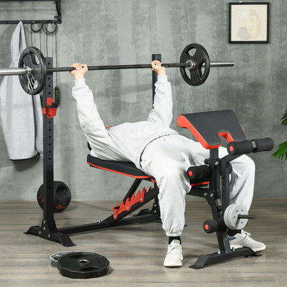 SPORTNOW Banco de Musculação Multifuncional Banco de Pesos com Encosto Reclinável e Suporte de Barras Ajustável para Treino de Abdominal Pernas Braços e Peitoral Carga 150 kg 180x110x126 cm Preto