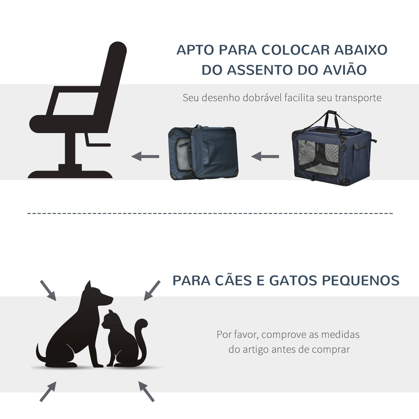 PawHut Transportadora Cães Gato Bolsa de Transporte Portátil e Transpirável para Animais de Estimação Dobrável com Almofada 3 Portas e Janela de Malha 2 Bolsos 80,5x57x57cm Azul Escuro