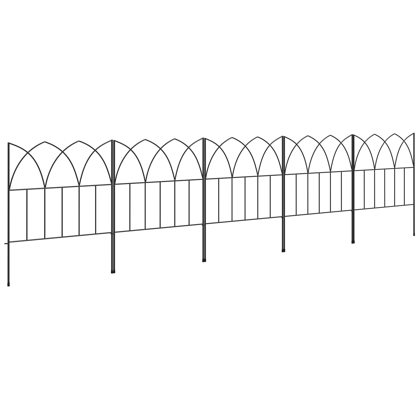 Outsunny Cercas de Jardim 205x45,5 cm Conjunto de 5 Cercas Decorativas para Jardim de Metal Combinação Livre Barreira para Animais para Terraço Pátio Relva Preto