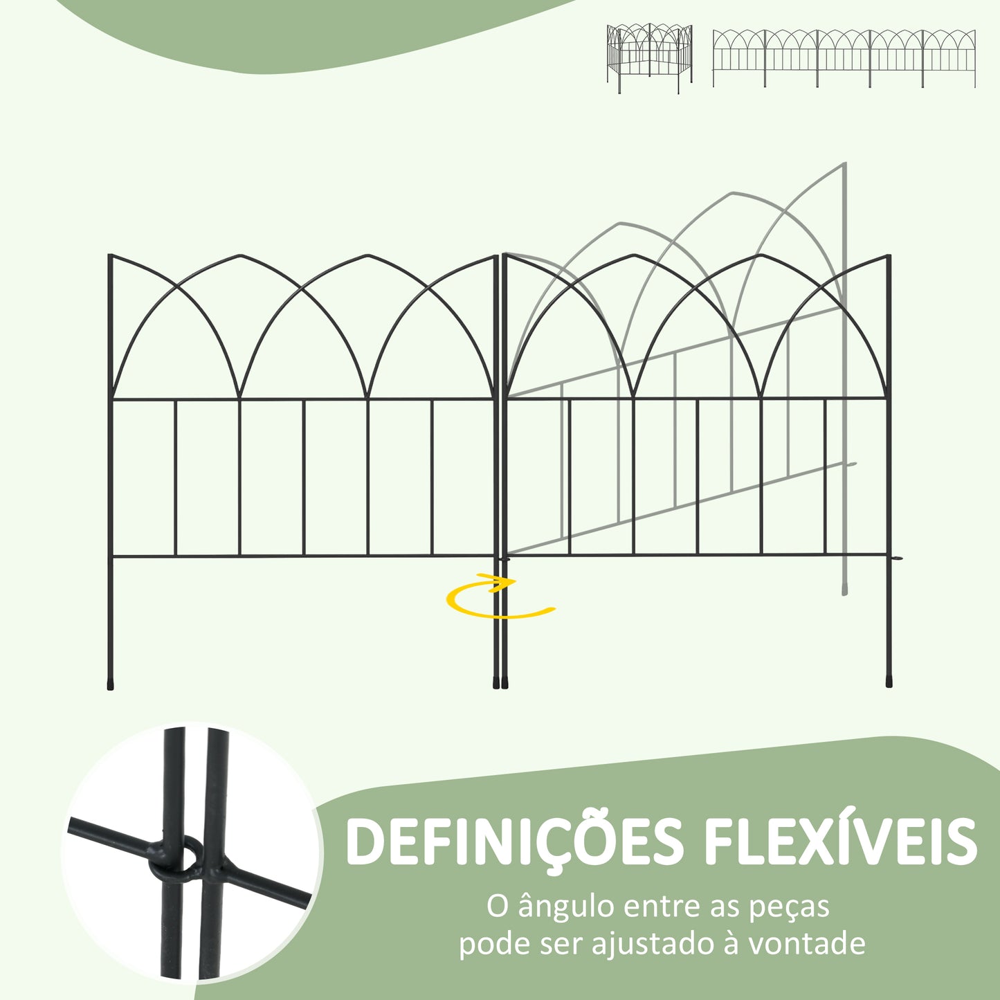 Outsunny Cercas de Jardim 205x45,5 cm Conjunto de 5 Cercas Decorativas para Jardim de Metal Combinação Livre Barreira para Animais para Terraço Pátio Relva Preto