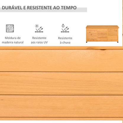 Outsunny Baú de Armazenamento Baú de Madeira de Jardim com Tampa Abatível e Desenho de Persiana 127x56x60 cm Madeira