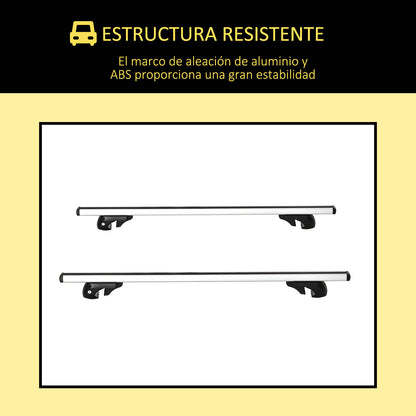 HOMCOM Barras de Tejadilho Universal para Carros Carris de Tejadilho com 135cm Trilho de Alumínio e Chave Carga 75kg Prata