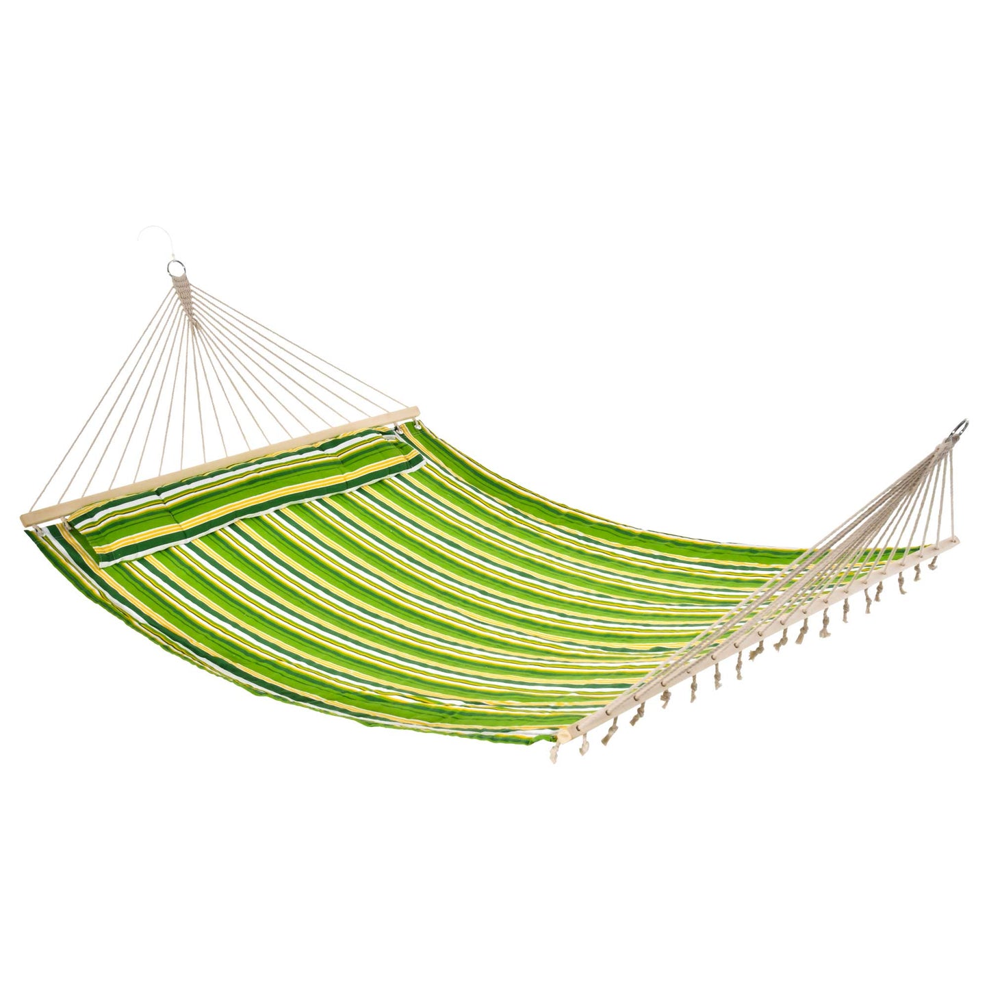 Outsunny Cama Rede Suspensa de Algodão para Jardim Campismo Praia Piquenique com Almofada Carga Máxima 180kg 284x140cm Verde e Amarelo