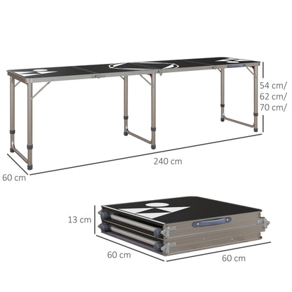 Outsunny Mesa de Exterior Portátil Mesa de Piquenique Dobrável com Altura Ajustável em 3 Níveis e Pés de Alumínio para Jardim Campismo 240x60x54-70 cm Preto e Prata