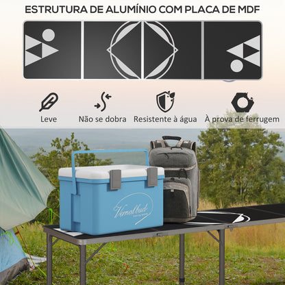 Outsunny Mesa de Exterior Portátil Mesa de Piquenique Dobrável com Altura Ajustável em 3 Níveis e Pés de Alumínio para Jardim Campismo 240x60x54-70 cm Preto e Prata