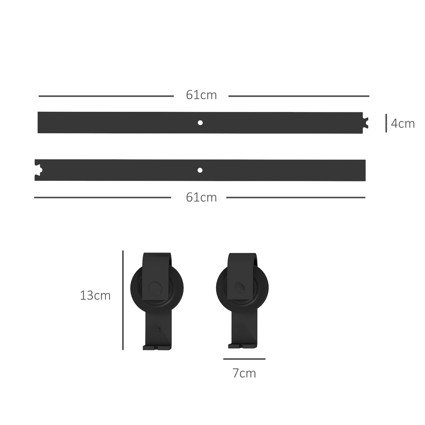 HOMCOM 4FT / 122CM Kit de ferragens para porta deslizante dobrável para 2 portas com trilho para celeiro preto