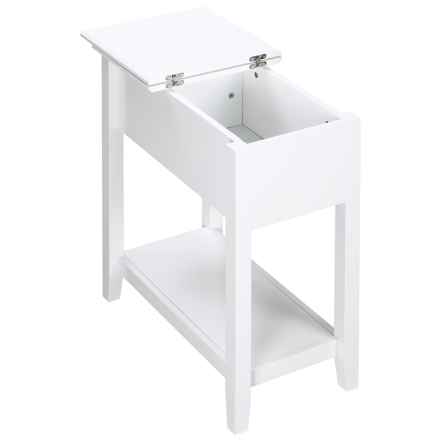 HOMCOM Mesa Auxiliar Mesa Lateral com Tampa Abatível Prateleira de Armazenamento e Orifício para Cabos Oculto para Sala de Estar Dormitório 60,5x32,5x70cm Branco