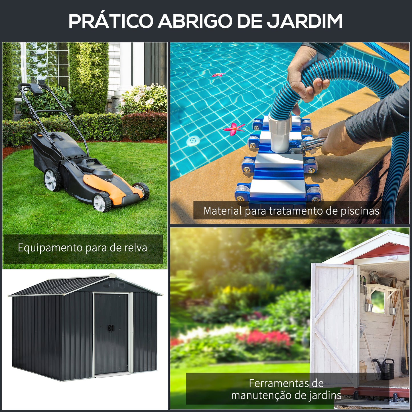 Outsunny Abrigo de Jardim de 4,1 m² 236x174x190 cm Abrigo de Exterior para Armazenamento de Ferramentas com Portas de Correr e 4 Janelas de Ventilação para Pátio Cinza