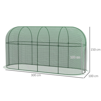 Outsunny Estufa de Jardim Estufa para Plantas Estufa de Exterior com Porta com Fecho de Correr e Estrutura de Aço para Jardim, Terraço e Pátio 300x100x150 cm Verde