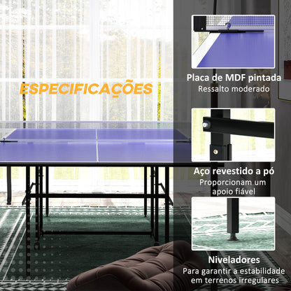 Mesa de Ping Pong Dobrável Mesa de Ping Pong Profissional com 4 Rodas Rede 2 Raquetes e 3 Bolas para Interior e Exterior 274x152,5x75,5 cm Azul