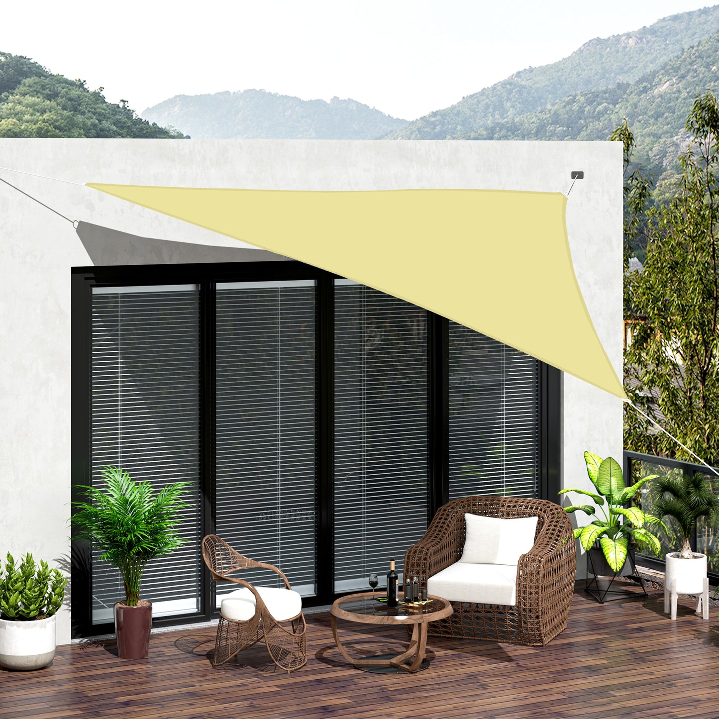 Outsunny Vela de Sombra Triangular 6x6x6 m Toldo Vela de Poliéster com Proteção UV Aneis em Forma de D e Cordas para Jardim Pátio Piscina Areia