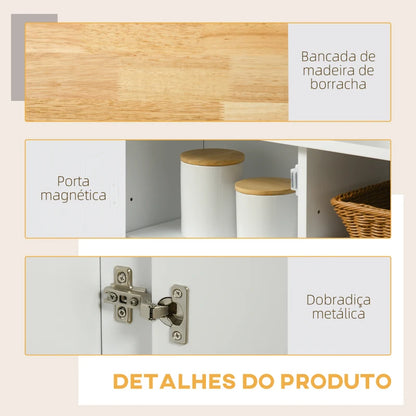 Ilha de Cozinha Marichi com Mesa Dobrável em Madeira de Borracha - Design Moderno