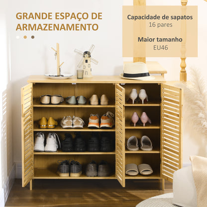 HOMCOM Sapateira de Entrada Armário Sapateira com 3 Portas de Persiana Prateleiras Ajustáveis para 16 Pares de Sapatos para Corredor Entrada 100x35x80 cm Natural