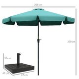 Outsunny Conjunto de Chapéu de Sol Inclui 1 Chapéu de Sol de Jardim de Alumínio Ø266x250 cm e 1 Base para Chapéu de Sol de Resina com Peso de 15 kg 47x47x32 cm Verde e Bronze