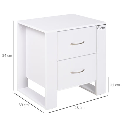 HOMCOM Mesa de Cabeceira com 2 Gavetas Pés e Base Elevada para Dormitório Mesa Lateral para Sala de Estar Estilo Moderno 48x39x54cm Branco