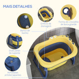 HOMCOM Banheira Dobrável para Bebé de 0-6 Anos Capacidade 105L Banheira Portátil para Crianças com Pés Antiderrapantes e Orifício de Drenagem Carga Máxima 50kg 75,3x55,4x43cm Amarelo e Azul