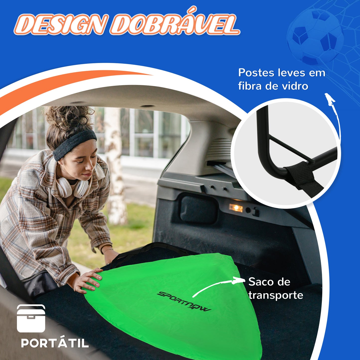 SPORTNOW Conjunto de 2 Balizas de Futebol para Crianças Balizas de Futebol Dobráveis com Luz LED Postes de Fibra de Vidro e Bolsa de Transporte para Jardim Parque 120x90x90 cm Verde