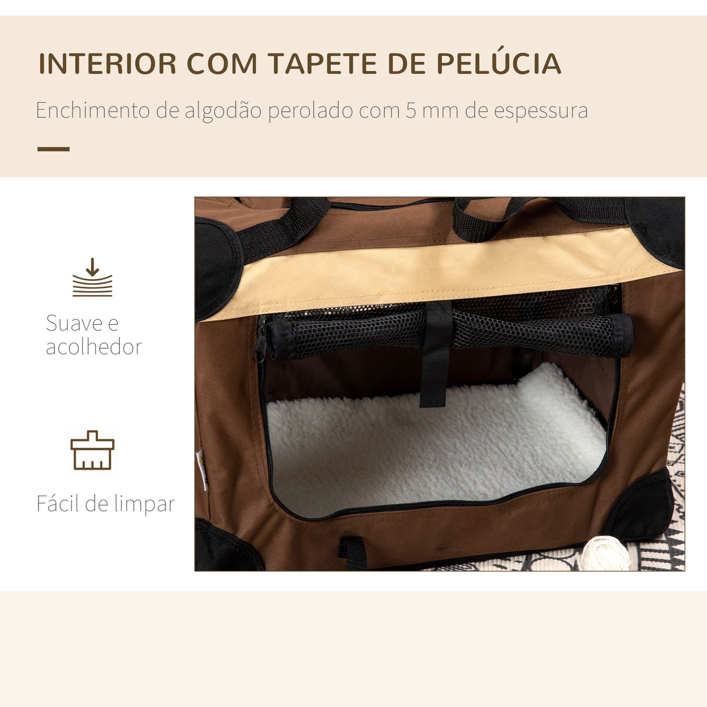 PawHut Transportadora para Cães e Gatos Bolsa de Transporte Animais de Estimação Dobrável com Almofada Suave e 2 Correias de Ombro para Carro Avião Viajem 50,5x33,5x35cm Marrom