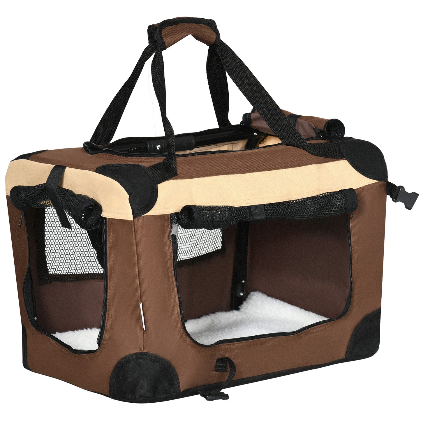 PawHut Transportadora para Cães e Gatos Bolsa de Transporte Animais de Estimação Dobrável com Almofada Suave e 2 Correias de Ombro para Carro Avião Viajem 50,5x33,5x35cm Marrom