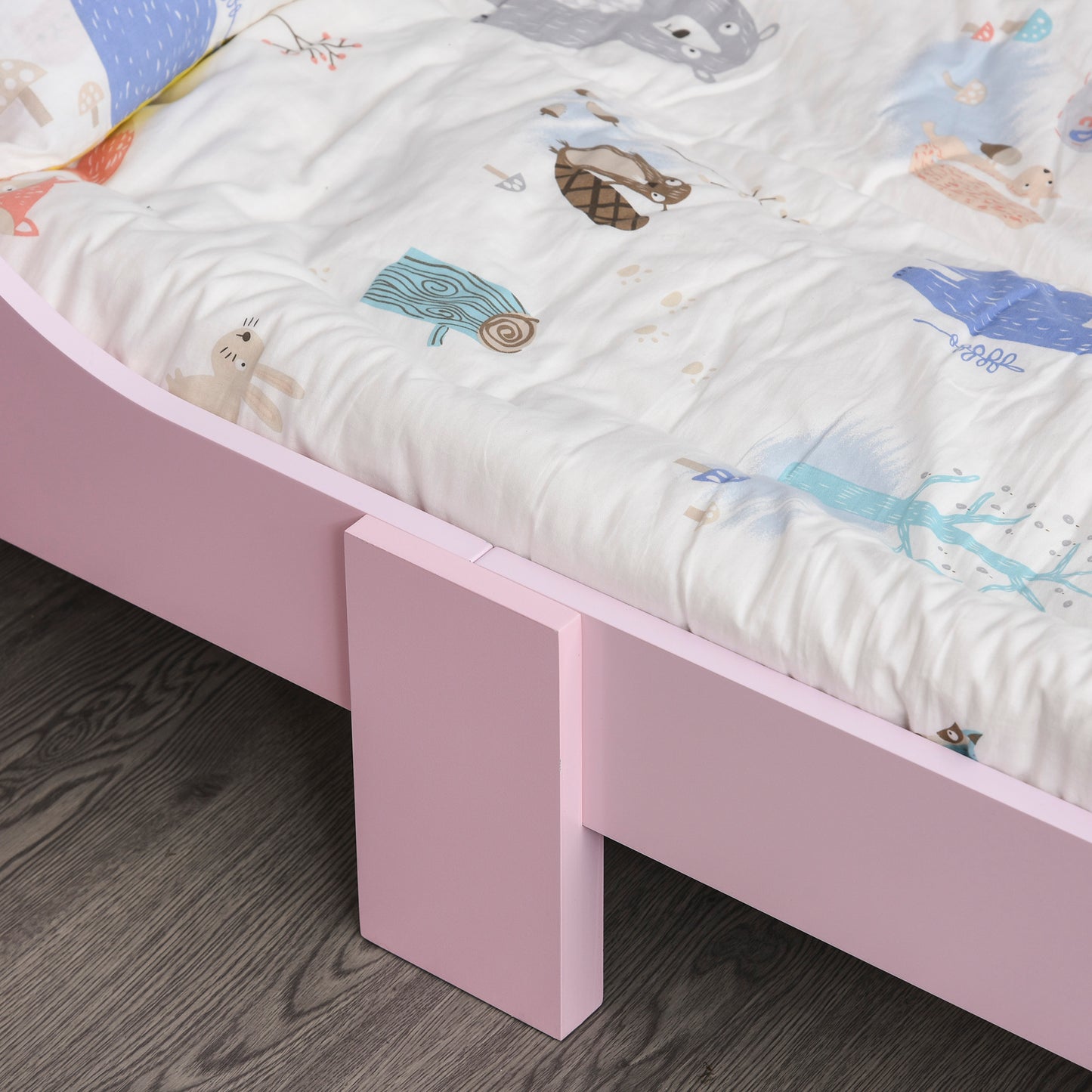 HOMCOM Cama de Criança +3 anos 143x73x60 cm Cama de Criança em Madeira com Estampado de Coroa Carga 50 kg para Quarto Rosa