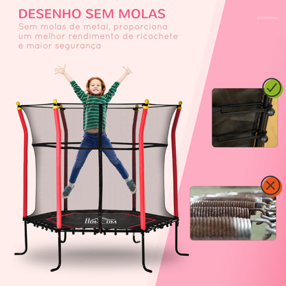 HOMCOM Trampolim para Crianças acima de 3 Anos Cama Elástica Infantil com Superfície de Salto Ø120 cm Rede de Segurança e Estrutura de Aço para Interiores e Exteriores Carga 50kg Ø160x163,5 cm Vermelho