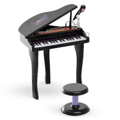 HOMCOM Piano para Crianças com 37 Teclas Piano Infantil com Microfone Banco Luzes 22 Músicas e Entrada para MP3 e USB 48x39x69 cm Preto