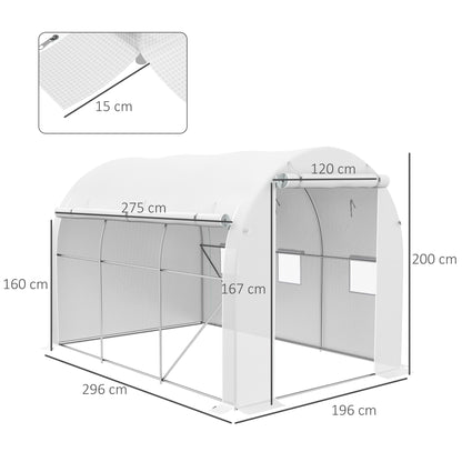 Outsunny Estufa Tipo Túnel 3x2x2 m Estufa de Jardim com 3 Portas e 6 Janelas Enroláveis Estufa com Teto Curvo para Cultivo de Plantas Flores Branco